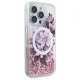 Guess GUHMP16LLFMWTP iPhone 16 Pro dėklas Liquid Glitter Flower MagSafe, rožinis