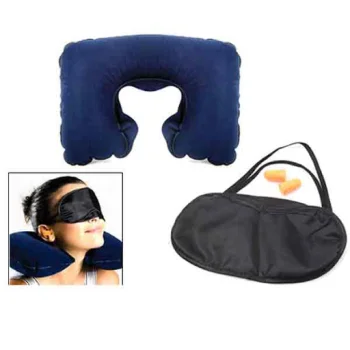 Inflatable Travel Neck Pillow + Sleep Mask and Earplugs
