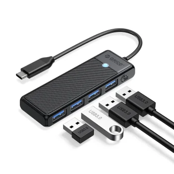Orico PAPW4A-C3 USB šakotuvas, USB-C į 4x USB-A 3.0, 0.15 m, juodas