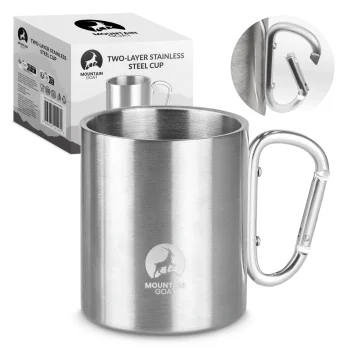 Mountain Goat plieninis turistinis puodelis su karabinu 350 ml