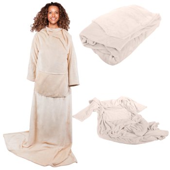 Warm Fleece Blanket with Sleeves / Robe, 140x200 cm, Beige