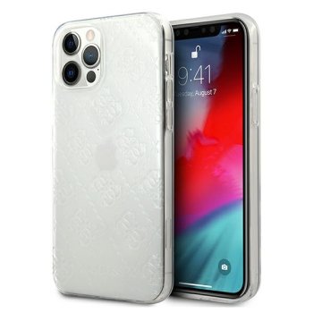 Guess iPhone 12 Pro Max dėklas 4G 3D Pattern Collection, skaidrus