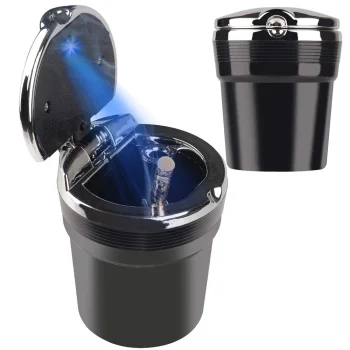 Car Ashtray with Blue LED Light for Cup Holder, Black