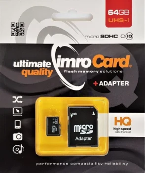 Imro 64GB microSDXC Class 10 UHS-I Atminties kortelė su adapteriu, Juoda