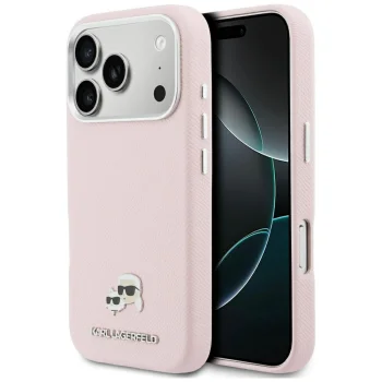 Karl Lagerfeld Karl & Choupette Head Pins Saffiano MagSafe Phone Case Cover iPhone 17 Pro - Pink