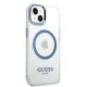 Guess Metal Outline MagSafe dėklas iPhone 14 Plus / 15 Plus, mėlynas