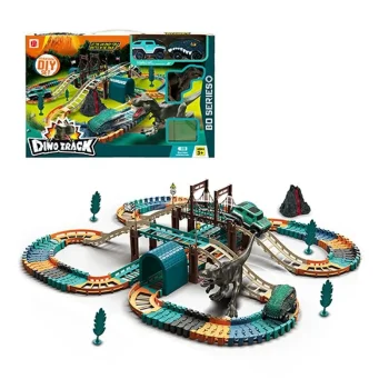 Žaislinė lenktynių trasa Dino Truck su dinozauru ir 2 mašinėlėmis
