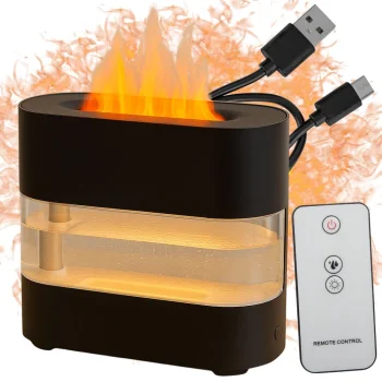 Oro drėkintuvas-židinys su liepsnos efektu ir pulteliu USB, 300ml