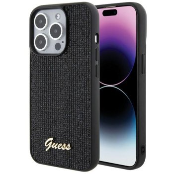 Guess Disco Script Metal dėklas, skirtas iPhone 15 Pro, juodas