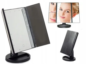 LED kosmetinis veidrodis su 22 diodais ir 2x/3x padidinimu, juodas