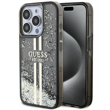 Guess Liquid Glitter Gold Stripes dėklas, skirtas iPhone 15 Pro, juodas