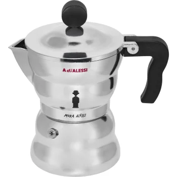 Alessi Moka AAM33/3 Espresso Maker, 3 Cups, Silver/Black