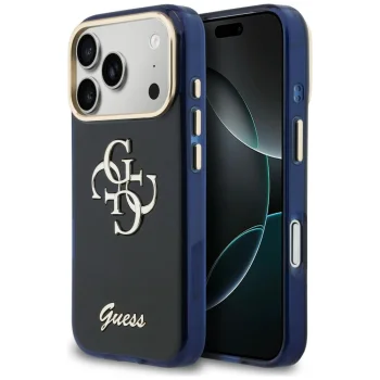 Guess IML 4G Script Metal dėklas, skirtas iPhone 17 Pro, mėlynas