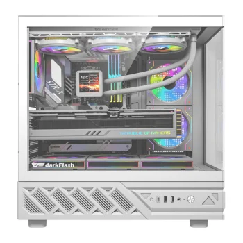 Darkflash DS950V kompiuterio korpusas su 6" IPS ekranu ir 6 ventiliatoriais, baltas
