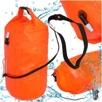 Swimming Safety Buoy with Waterproof Pocket and Whistle, 20L, Orange