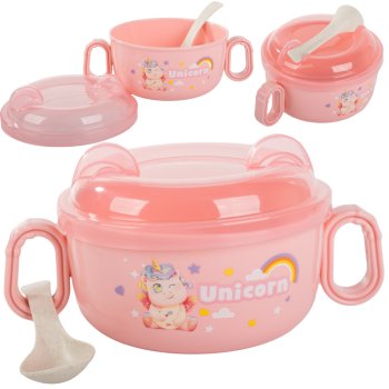 Baby Feeding Tableware Set: Bowl with Lid and Spoon, 600ml