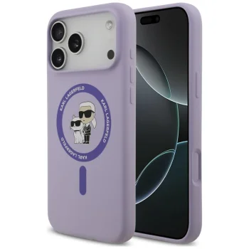Karl Lagerfeld Silicone Karl&Choupette Ring MagSafe case for iPhone 18 Pro Max / 17 Pro Max, purple