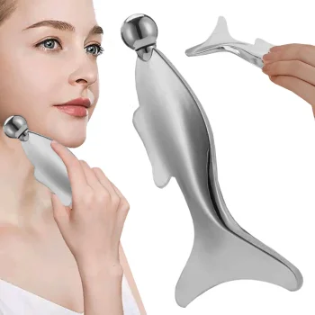 Nerūdijančio plieno Gua Sha masažuoklis su rutulėliu, sidabrinis