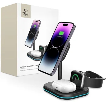 Tech-Protect QI15W-A27 3-in-1 Inductive Charger with MagSafe Stand  Smartphone / Apple Watch / AirPods - Black