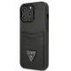 Apple iPhone 13 Pro Guess Saffiano Triangle Logo dėklas su kortelių skyriumi, juodas