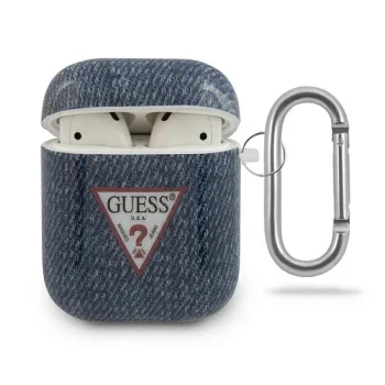 Guess Apple AirPods 1 / 2 dėklas Jeans, tamsiai mėlynas