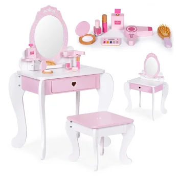ECOTOYS medinis vaikiškas kosmetinis staliukas su kėdute ir priedais 131166