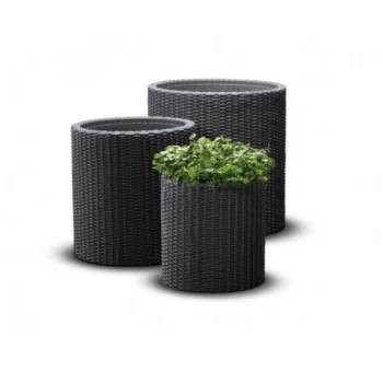 Keter Cylinder Planters 3-piece flower pot set (S/M/L), anthracite gray