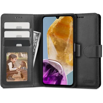Tech-Protect Wallet atverčiamasis dėklas Samsung Galaxy M15 5G, juodas