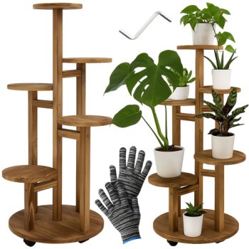 Ruhhy Wooden Plant Stand on Wheels, 6 Tiers, 86 cm