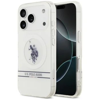U.S. Polo Assn. dėklas iPhone 17 Pro telefonui su MagSafe, baltas