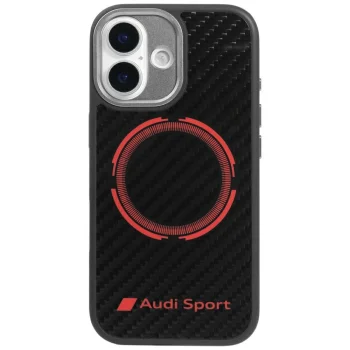 Audi RSQ Carbon Fiber Sport Red Circle MagSafe Case for iPhone 17, Black