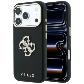 Guess telefono dėklas iPhone 18 Pro / 17 Pro Smooth & Big Strass Logo, juodas