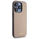 DKNY Grained Metal Logo MagSafe dėklas telefonui iPhone 15 Pro, smėlio spalvos