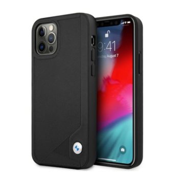 BMW dėklas iPhone 12 Pro Max telefonui Leather Deboss, juodas