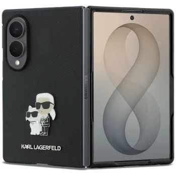 Karl Lagerfeld Saffiano Karl&Choupette Pin dėklas Samsung Galaxy Z Flip7, juodas