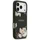 Guess Grained Flowers Classic Logo MagSafe dėklas, skirtas iPhone 17 Pro, juodas
