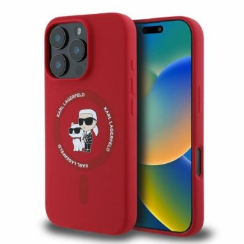Karl Lagerfeld Karl & Choupette Heads Ring MagSafe dėklas iPhone 16 Pro Max, raudonas