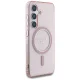 Guess Glitter Circle Classic Logo MagSafe dėklas Samsung Galaxy S25, rožinis