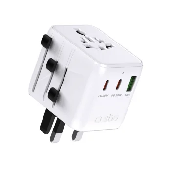 SBS universalus kelioninis adapteris 2xUSB-C / 1xUSB-A, baltas