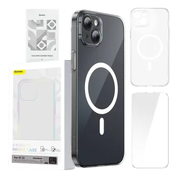 Baseus Magnetic Crystal Clear dėklas iPhone 13 su stiklu, skaidrus