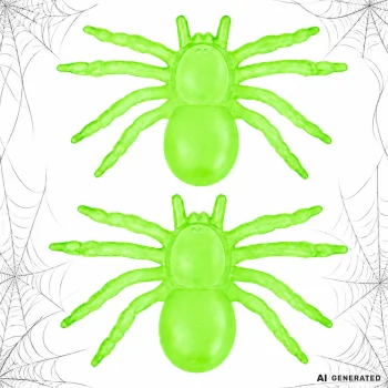 Halloween Decoration Large Spiders, Fluorescent, 11 cm, 2 pcs, Green