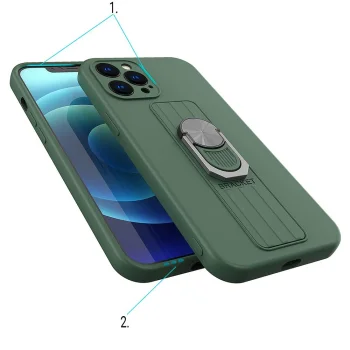 Silikoninis dėklas su 360° žiedu-stovu Samsung Galaxy S21+ 5G, raudonas