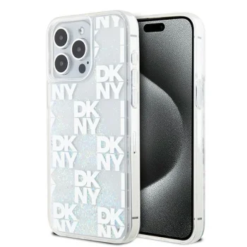 DKNY Liquid Glitter Multilogo dėklas iPhone 15 Pro Max telefonui, baltas