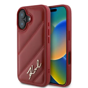 Karl Lagerfeld iPhone 16 dėklas Diagonal Quilted Script, raudonas