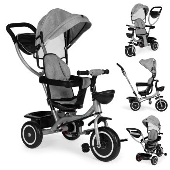 ECOTOYS 2-in-1 triratukas-vežimėlis su sukamąja kėde, pilkas