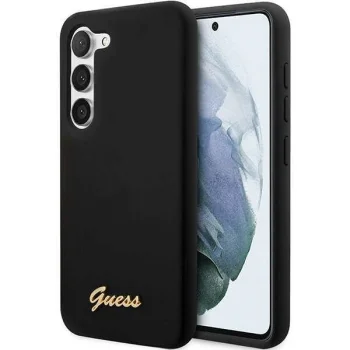 Guess Samsung Galaxy S23 dėklas Silicone Vintage Gold Logo, juodas