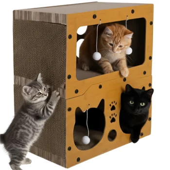 Purlov 27017 2-Tier Cat Scratcher House and Bed, 51.5x45.5x28 cm