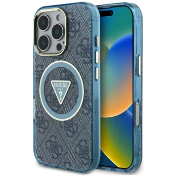 Guess IML Metal Glitter 4G MagSafe Case for iPhone 16 Pro - Blue