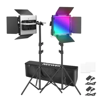 NEEWER x660 PRO II RGB LED studijinio apšvietimo rinkinys 2 vnt. su stovais ir krepšiu