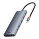 Baseus PortalJoy 13-in-1 USB-C šakotuvas HDMI+DP+VGA+RJ45+SD/TF, pilkas